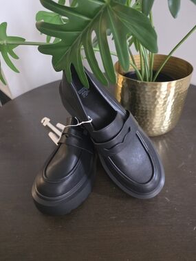 Men's Black Leather Platform Loafers